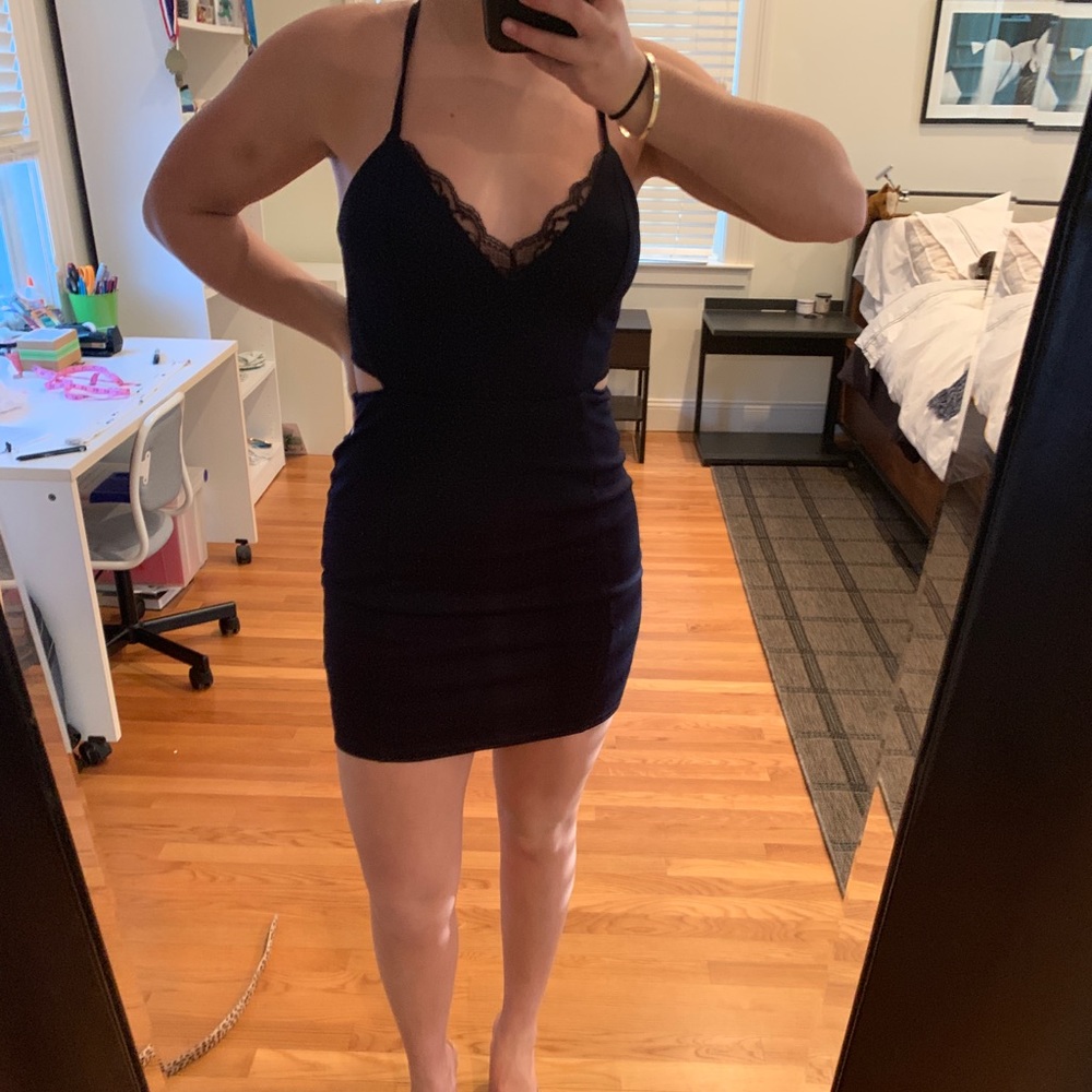 Navy with lace cutout dress